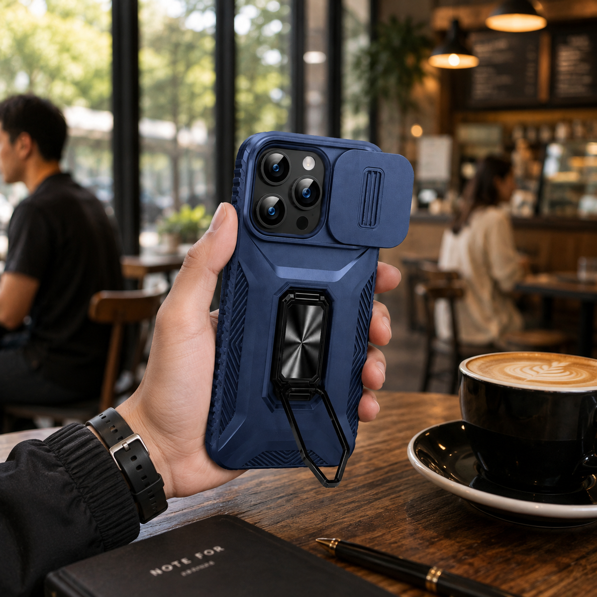 Premium Luxury iPhone Case Shockproof Cover Full Body Protection Sliding Camera Lens Guard Rotary Stand Anti Slip Grip Durable Design Finish