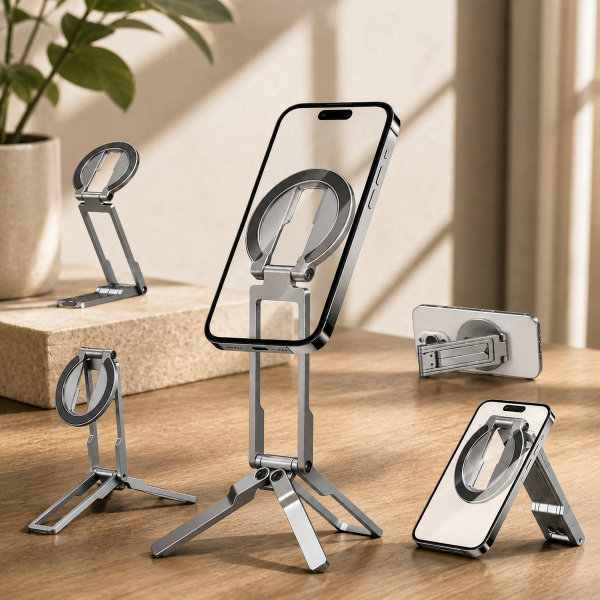 Premium MagSafe Magnetic Phone Tripod Stand Ultra Slim Pocket Phone Holder N52 Magnetic Grip 360 Adjustable Stand Compatible with iPhone