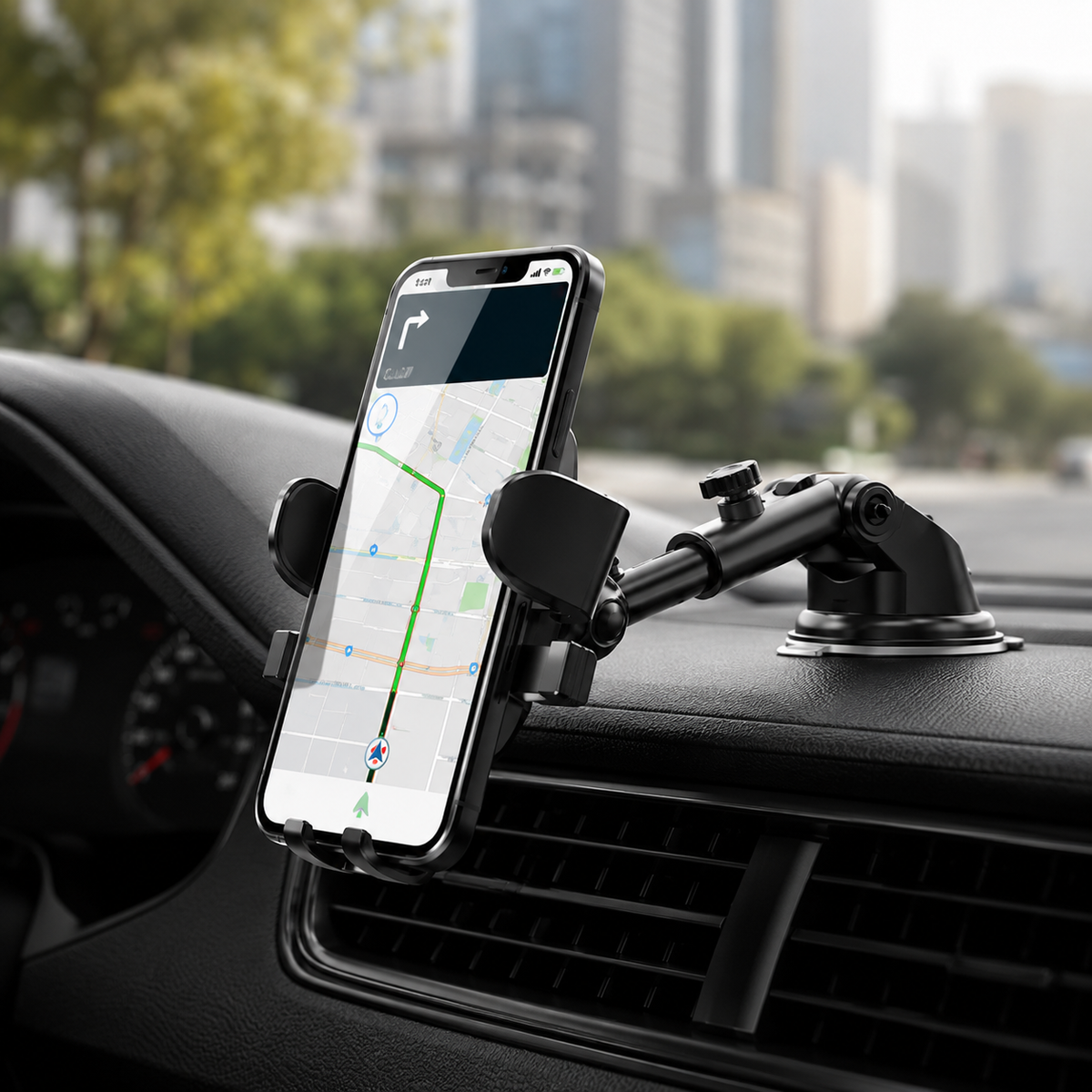Premium Suction Cup Car Phone Holder Windshield Dashboard Phone Mount 360° Rotating Adjustable Gravity Lock Hands-Free GPS Car Stand Compatible with iPhone