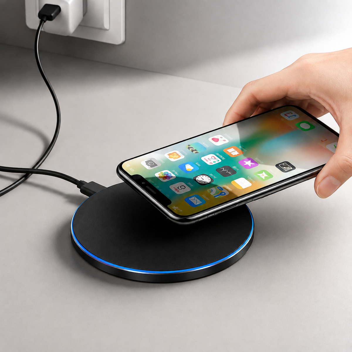 Premium Wireless Charging Pad Fast Qi Wireless Charger USB Type C Fast Charging LED Indicator Slim Induction Charging Dock Compatible with iPhone AirPods