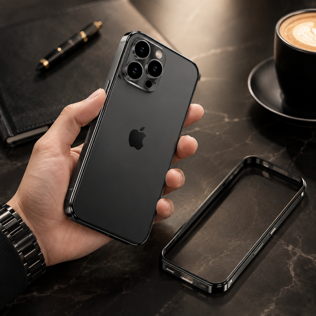 Premium iPhone Case Aluminum Metal Frame Bumper Cover with Silicone Protection Shockproof Anti Scratch Slim Half Wrapped Rugged Durable Design Build