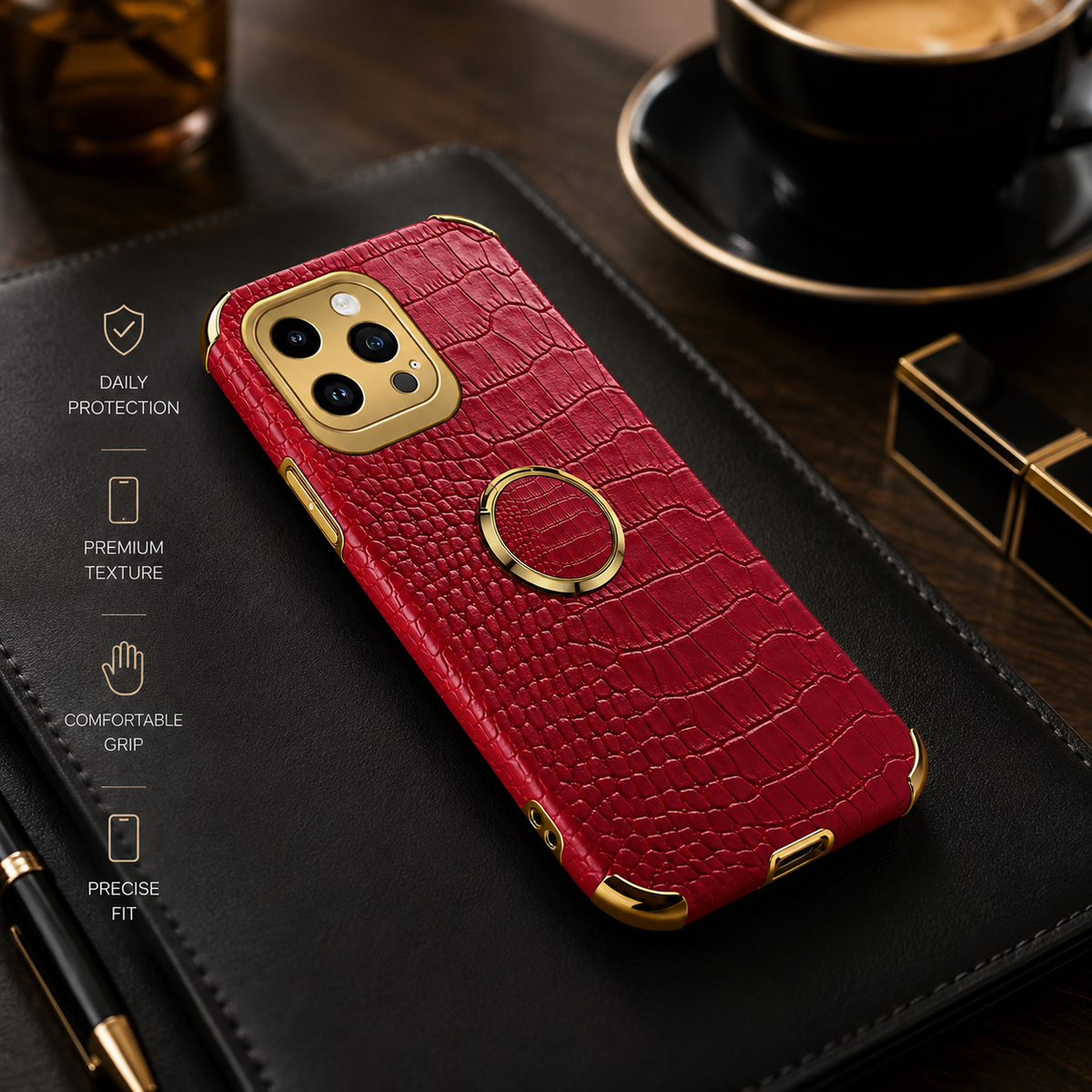 Premium iPhone Case Crocodile Leather Protective Cover Shockproof Camera Lens Protection Anti Scratch Anti Fingerprint Silicone TPU Full Coverage