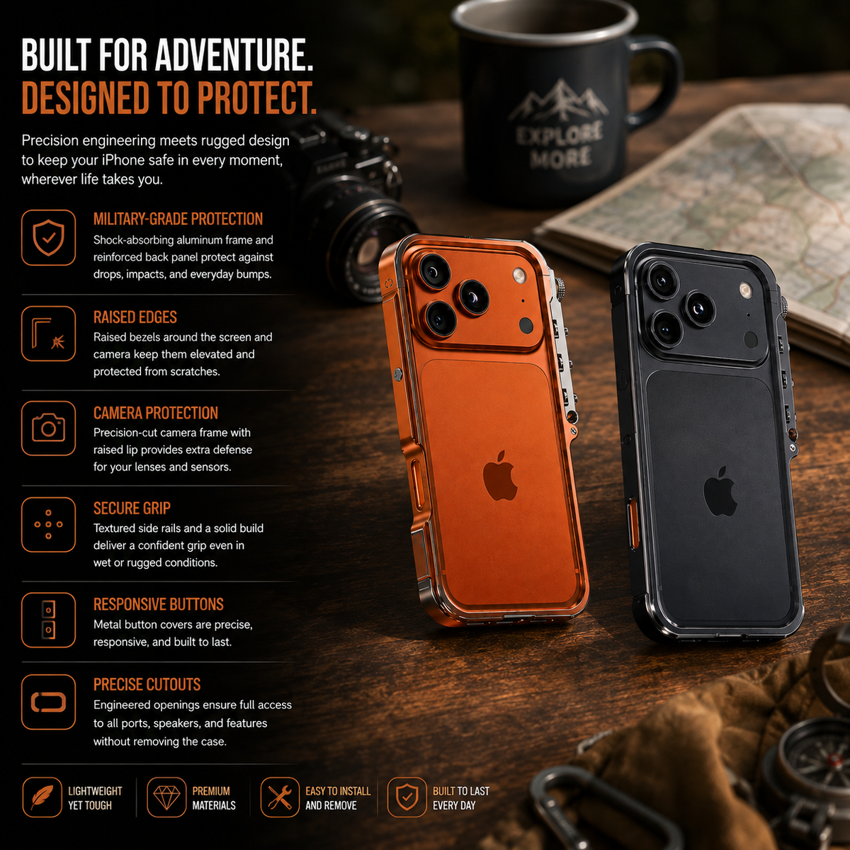 Premium iPhone Case Cyberpunk Aluminum Alloy Mechanical Bumper Metal Frame Shockproof Heavy Duty Camera Lens Protection Protective Design