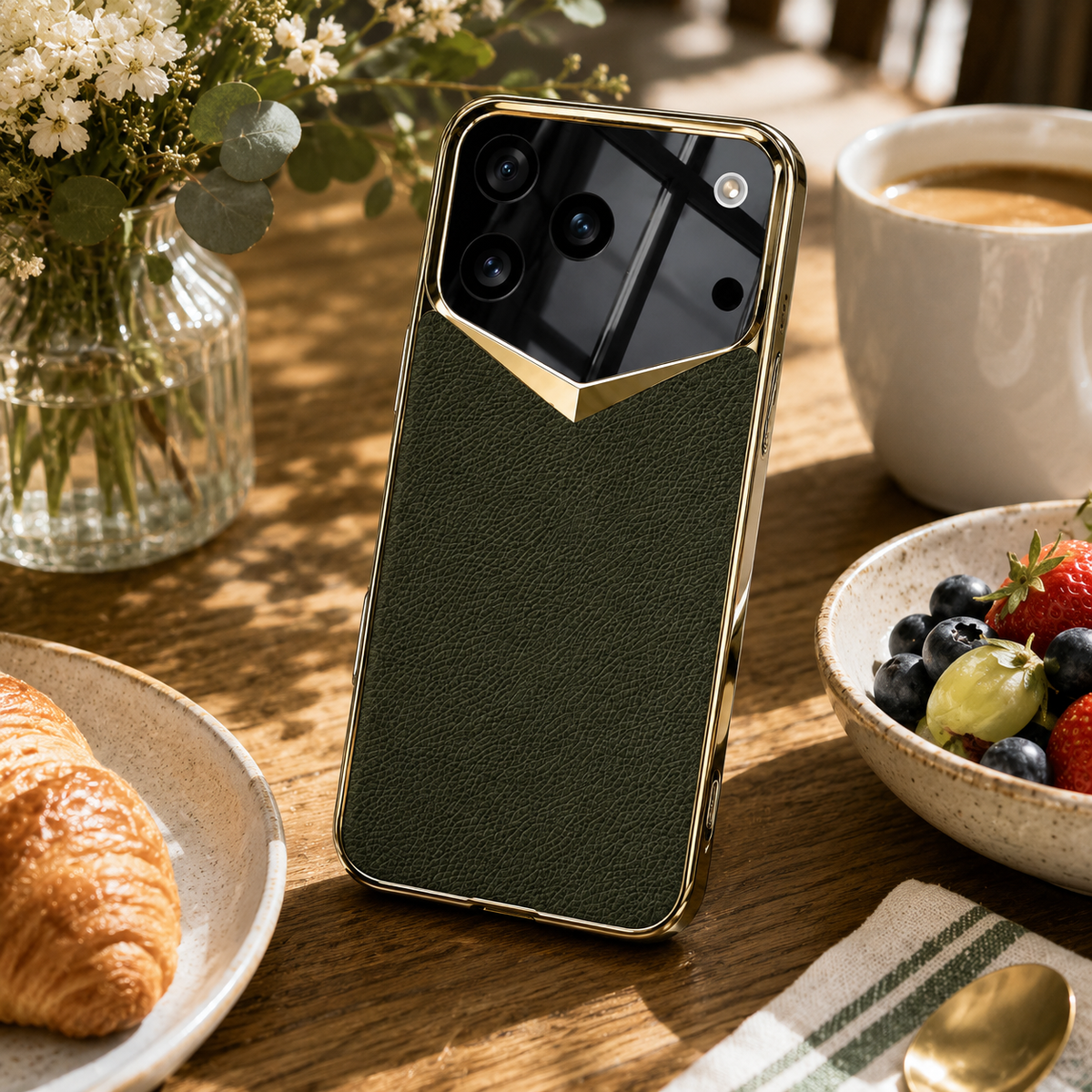 Premium iPhone Case Electroplated Leather Protective Cover Shockproof Hard Shell Camera Lens Protection Anti Fingerprint Anti Scratch Slim Full Coverage