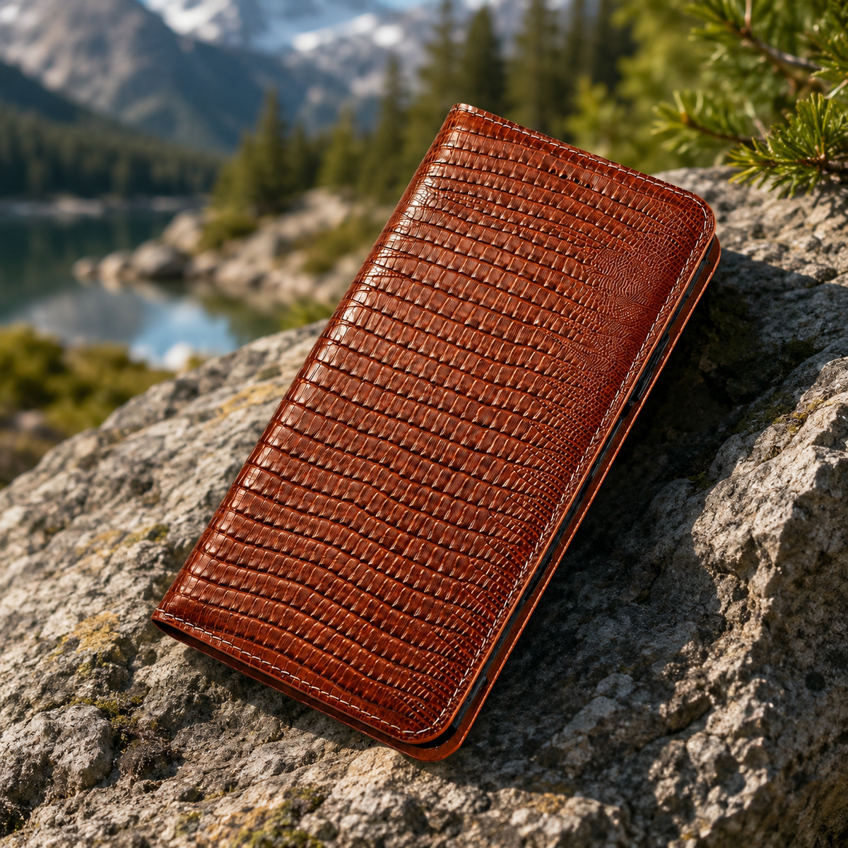 Premium iPhone Case Genuine Cowhide Leather Flip Wallet Protective Cover Crocodile Grain Card Holder Magnetic Stand Shockproof Full Body Design