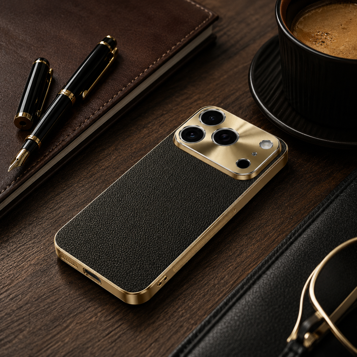 Premium iPhone Case Genuine Leather Magnetic Cover MagSafe Compatible Rotating Ring Stand Shockproof Frameless Camera Lens Protection Anti Scratch Slim Design