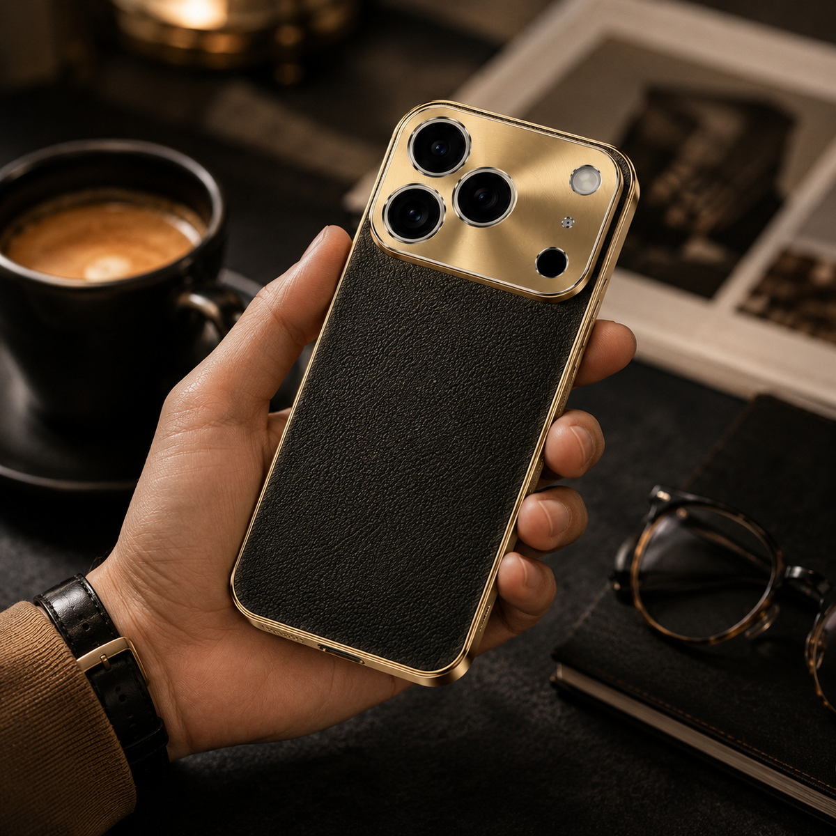 Premium iPhone Case Genuine Leather Magnetic Cover MagSafe Compatible Rotating Ring Stand Shockproof Frameless Camera Lens Protection Anti Scratch Slim Design