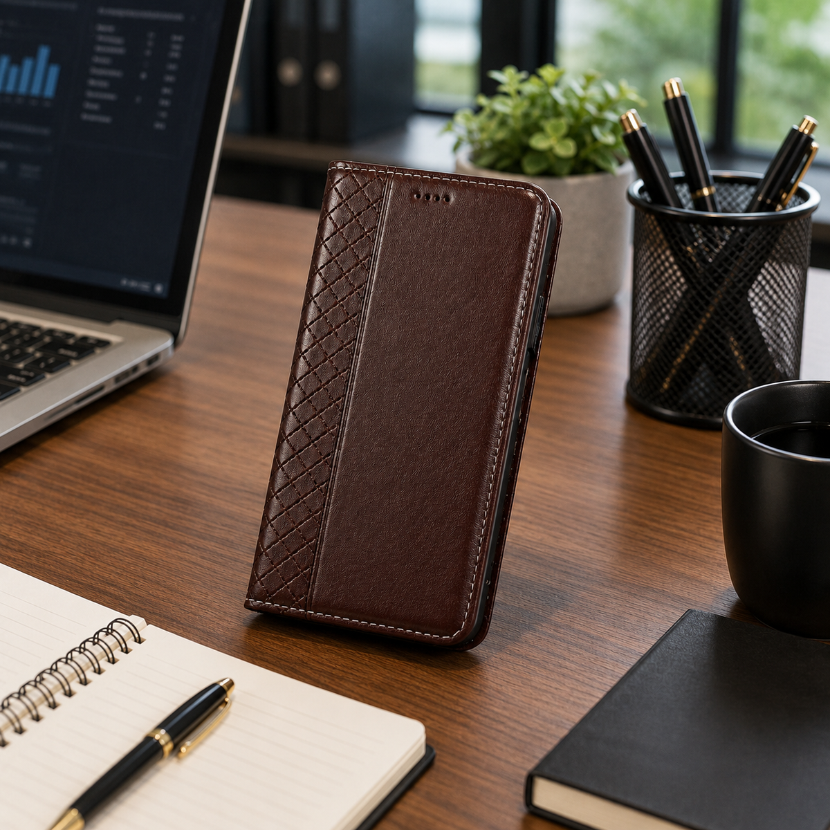 Premium iPhone Case Genuine Nappa Leather Wallet Flip Protective Cover Card Holder Magnetic Closure Kickstand Shockproof Full Body Business Design