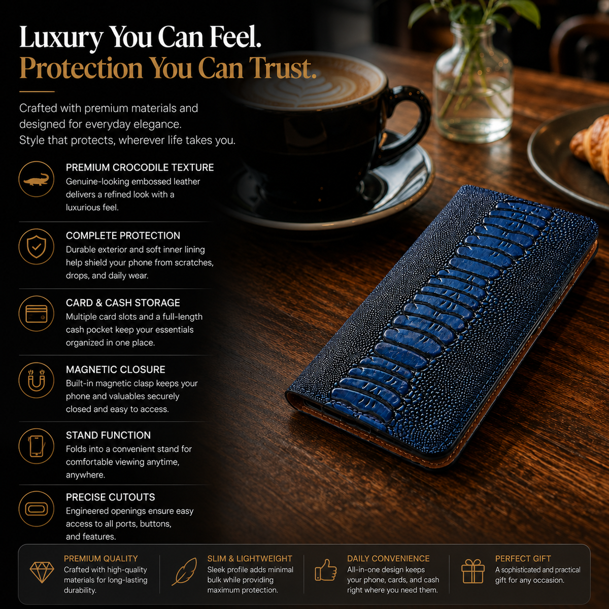 Premium iPhone Case Genuine Ostrich Leather Wallet Cover Camera Lens Protection Magnetic Card Holder Kickstand Anti Scratch Full Coverage