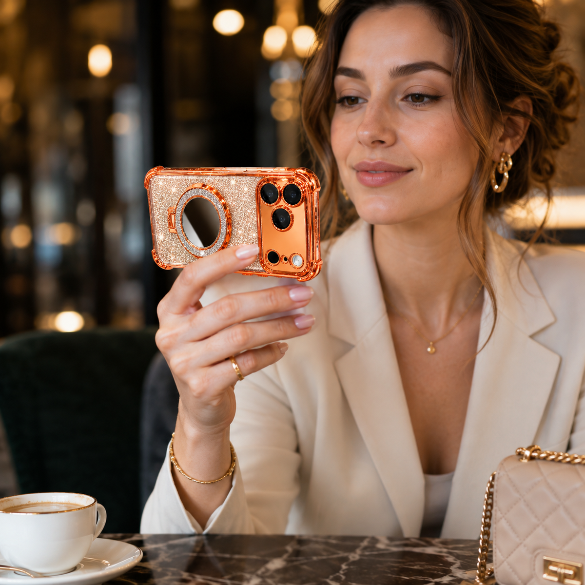 Premium iPhone Case Glitter Mirror Magnetic Bracket Protective Cover Shockproof Silicone Anti Scratch Non Slip Kickstand Lightweight Full Coverage Design