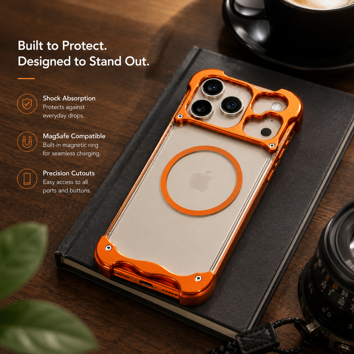 Premium iPhone Case MagSafe Compatible Aluminum Corner Bumper Protective Cover Transparent Back Shockproof Frameless Camera Protection Heat Dissipation Design