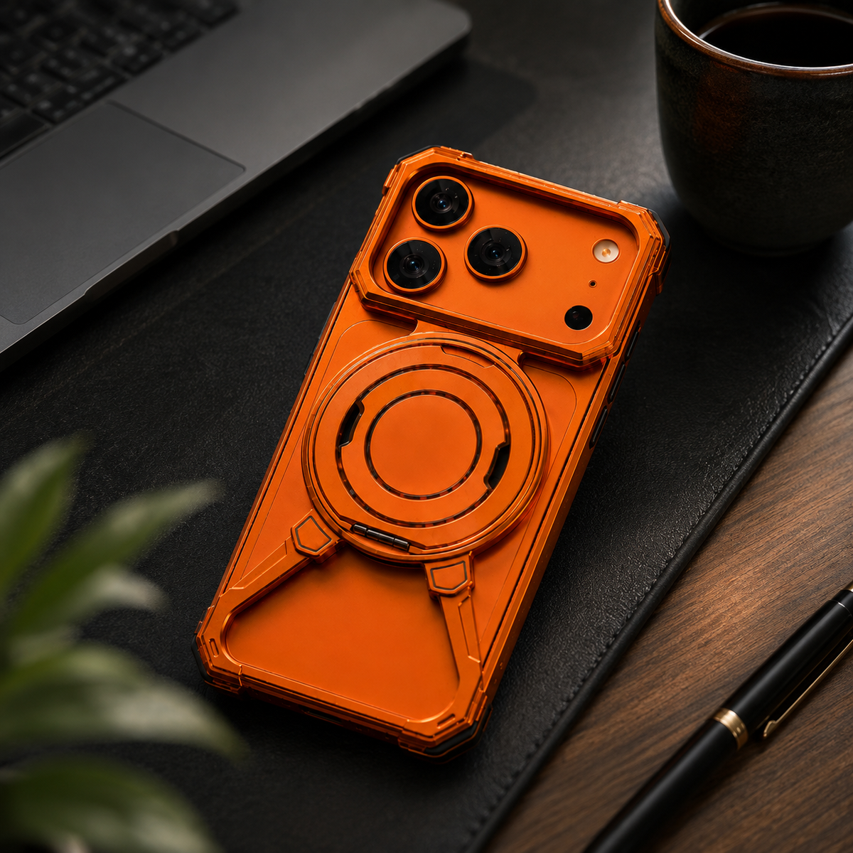 Premium iPhone Case MagSafe Compatible Aluminum Frame Protective Cover 360 Rotating Stand Ring Shockproof Magnetic Kickstand Slim Minimal Design