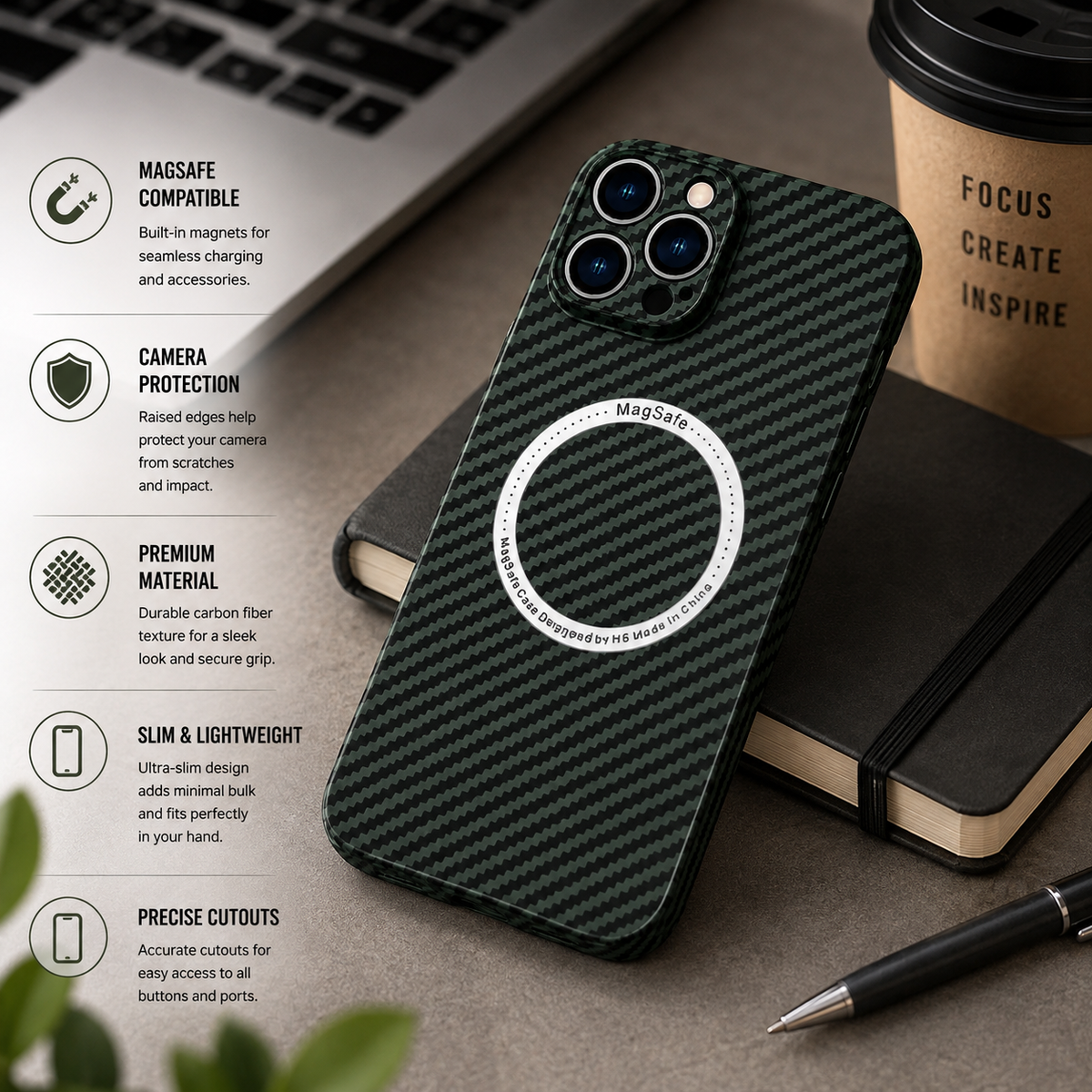 Premium iPhone Case MagSafe Compatible Carbon Fiber Magnetic Protective Cover Shockproof Slim Lightweight Camera Protection Anti Scratch Design