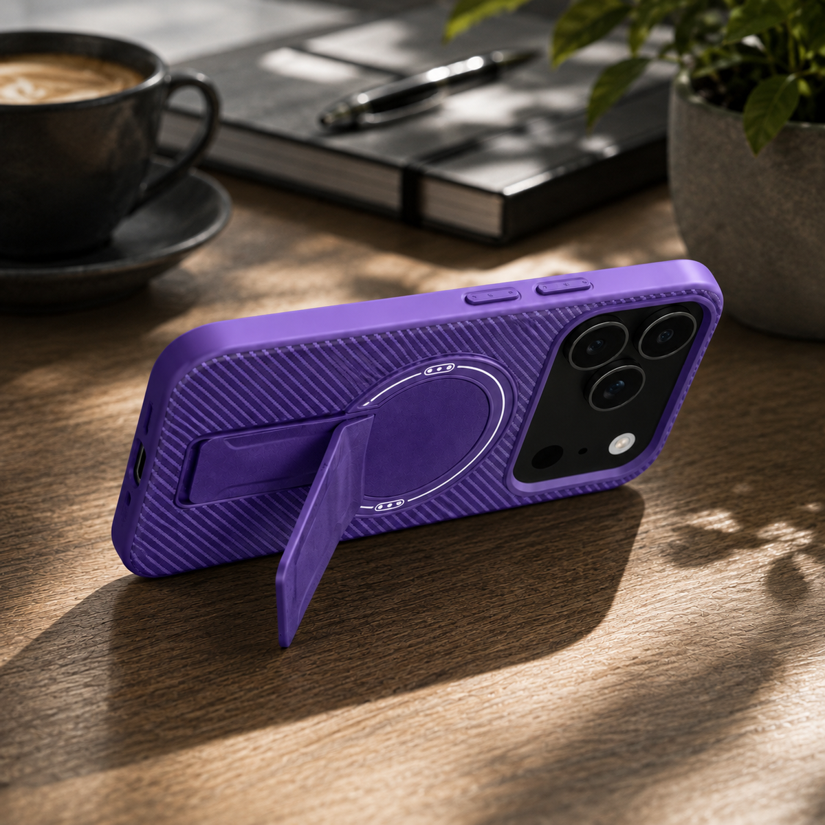 Premium iPhone Case MagSafe Compatible Carbon Fiber Pattern Fold Stand Magnetic Shockproof Protective Cover PC TPU Military Armor Camera Protection Full Coverage