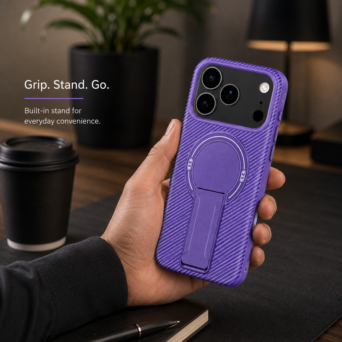 Premium iPhone Case MagSafe Compatible Carbon Fiber Pattern Fold Stand Magnetic Shockproof Protective Cover PC TPU Military Armor Camera Protection Full Coverage