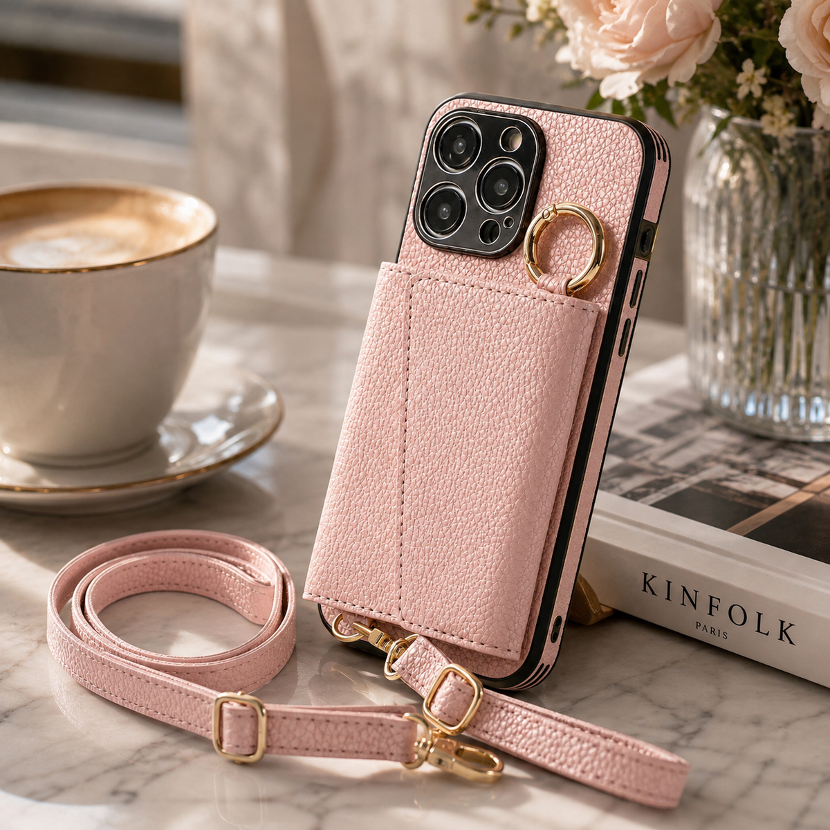 Premium iPhone Case MagSafe Compatible Crossbody Wallet Protective Cover PU Leather Card Holder Ring Stand Adjustable Strap Shockproof Full Body Design
