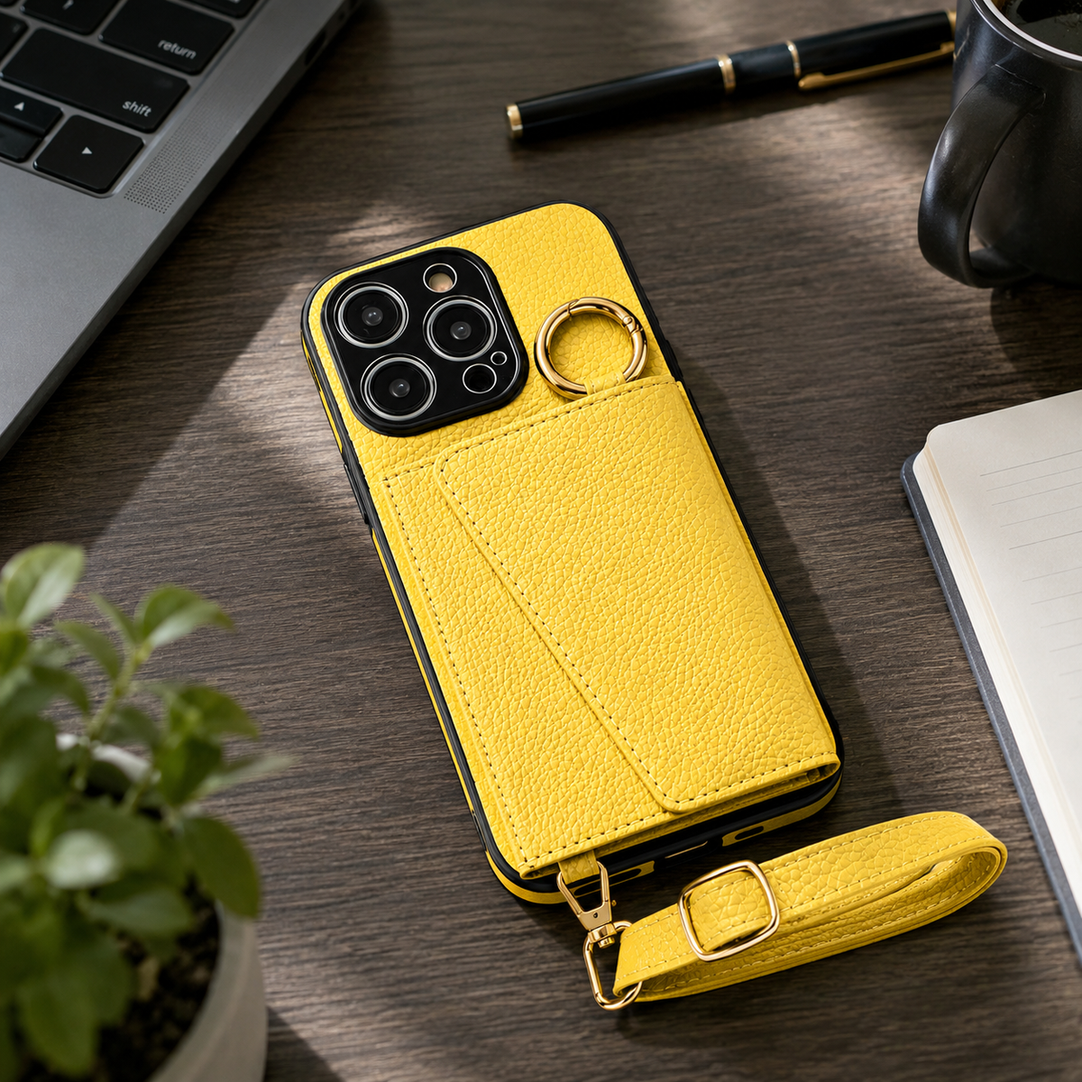 Premium iPhone Case MagSafe Compatible Crossbody Wallet Protective Cover PU Leather Card Holder Ring Stand Adjustable Strap Shockproof Full Body Design