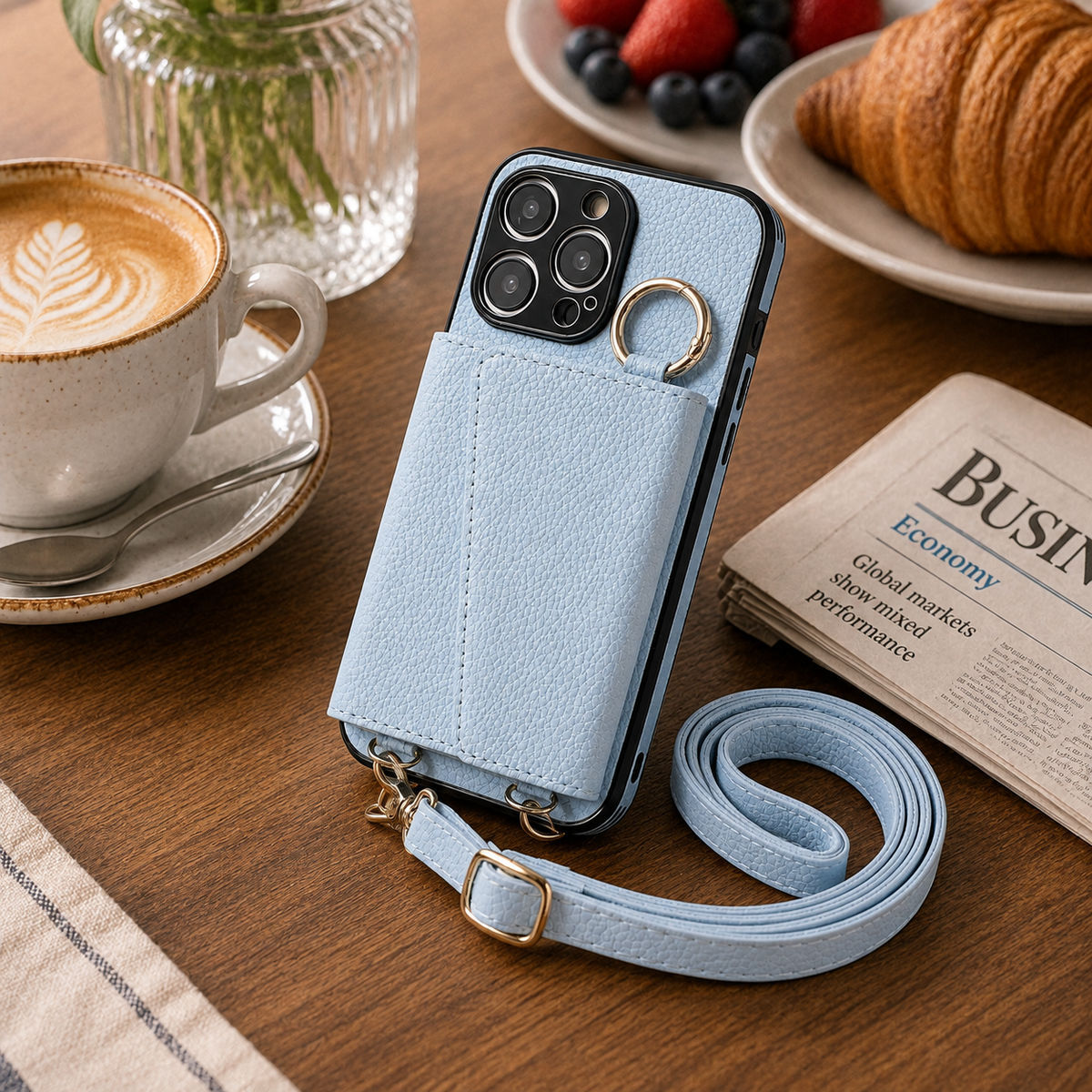 Premium iPhone Case MagSafe Compatible Crossbody Wallet Protective Cover PU Leather Card Holder Ring Stand Adjustable Strap Shockproof Full Body Design