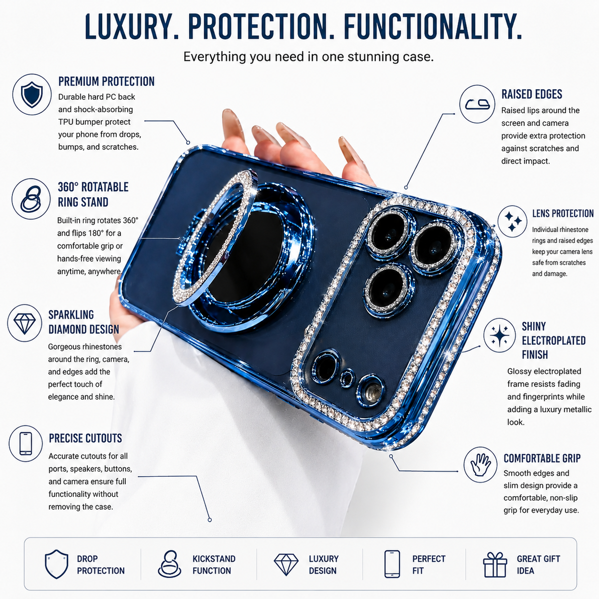 Premium iPhone Case MagSafe Compatible Diamond Mirror Glitter Protective Cover Transparent Shockproof Camera Protection Anti Scratch Slim Design