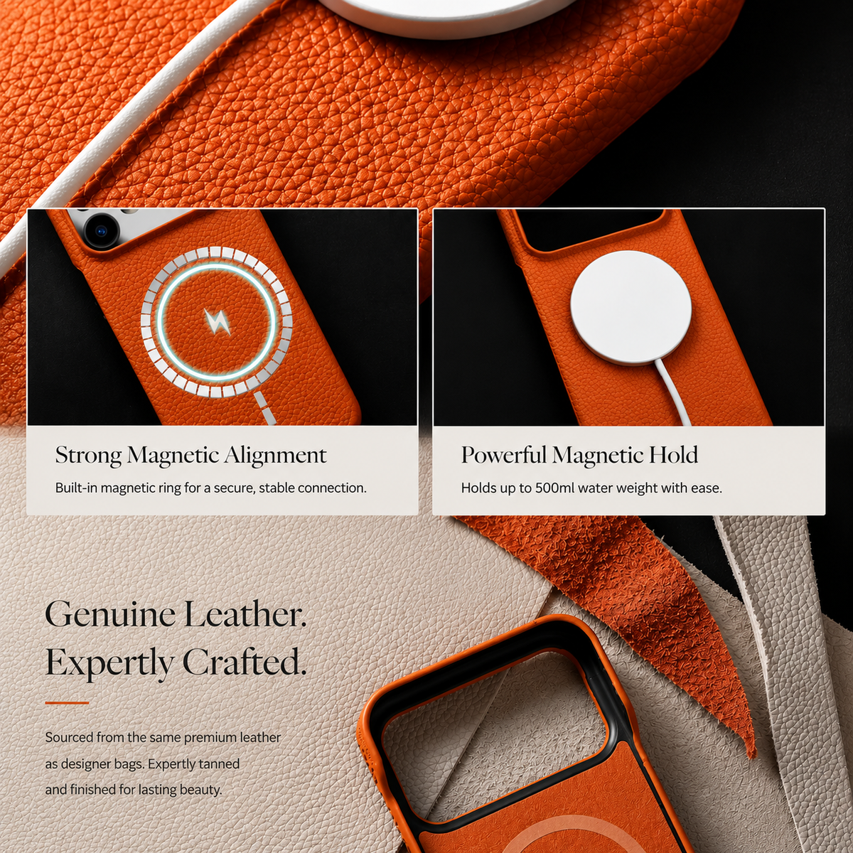 Premium iPhone Case MagSafe Compatible Genuine Leather Magnetic Protective Cover Luxury Cowhide Leather Slim Shockproof Full Coverage