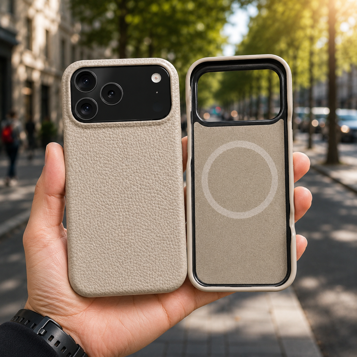 Premium iPhone Case MagSafe Compatible Genuine Leather Protective Cover Magnetic Camera Lens Protection Anti Scratch Slim Full Coverage