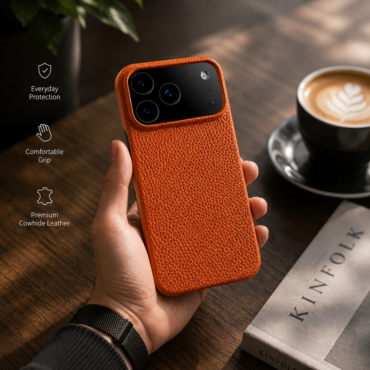 Premium iPhone Case MagSafe Compatible Genuine Leather Protective Cover Magnetic Camera Lens Protection Anti Scratch Slim Full Coverage