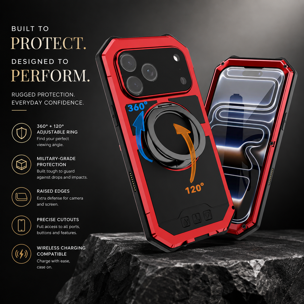 Premium iPhone Case MagSafe Compatible Magnetic Protective Cover Aluminum Armor Frame Built-in Kickstand Glass Screen Protector Shockproof Full Body Design