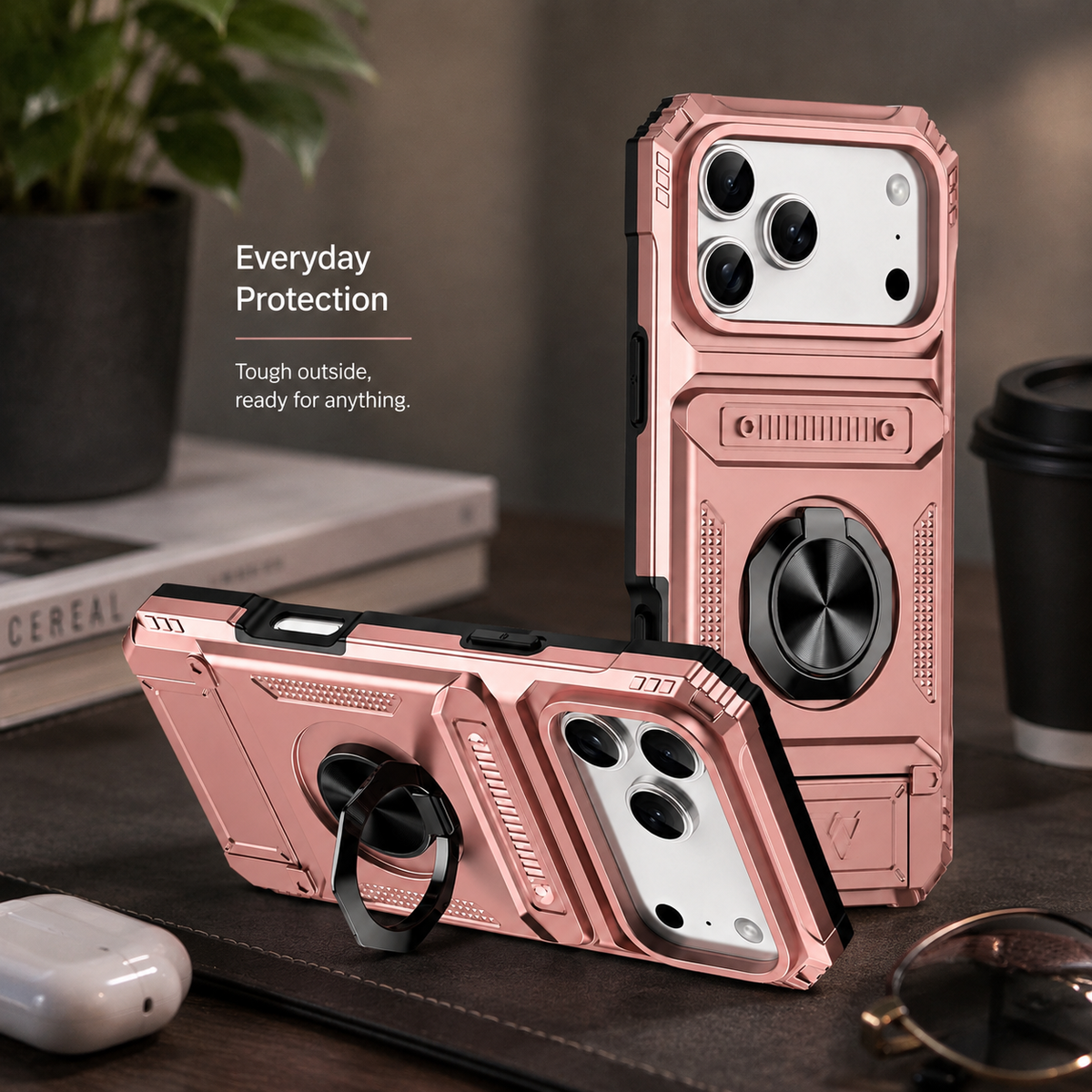 Premium iPhone Case MagSafe Compatible Magnetic Rotating Ring Kickstand Wallet Cover Heavy Duty Shockproof Protective PC Case Card Holder Full Coverage