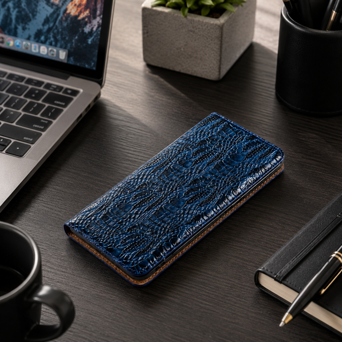 Premium iPhone Case Protective Cover Camera Lens Protection Shockproof Genuine Leather Flip Cover Card Pocket Crocodile Texture Non Slip Full Coverage