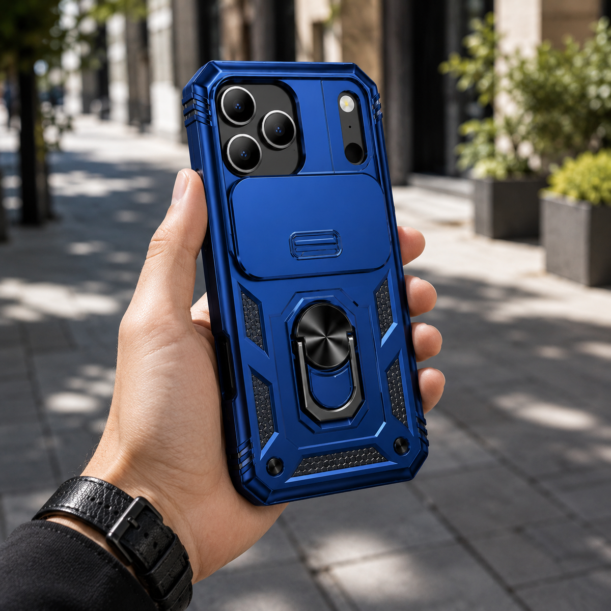 Premium iPhone Case Protective Cover Camera Lens Protection Shockproof Sliding Camera Cover 360 Rotating Kickstand Heavy Duty Anti Scratch Full Coverage