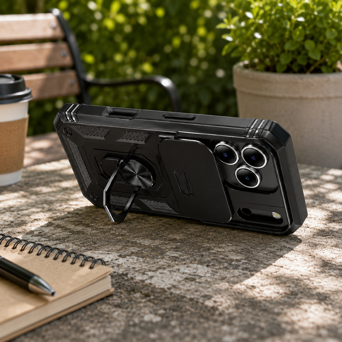Premium iPhone Case Protective Cover Camera Lens Protection Shockproof Sliding Camera Cover 360 Rotating Kickstand Heavy Duty Anti Scratch Full Coverage