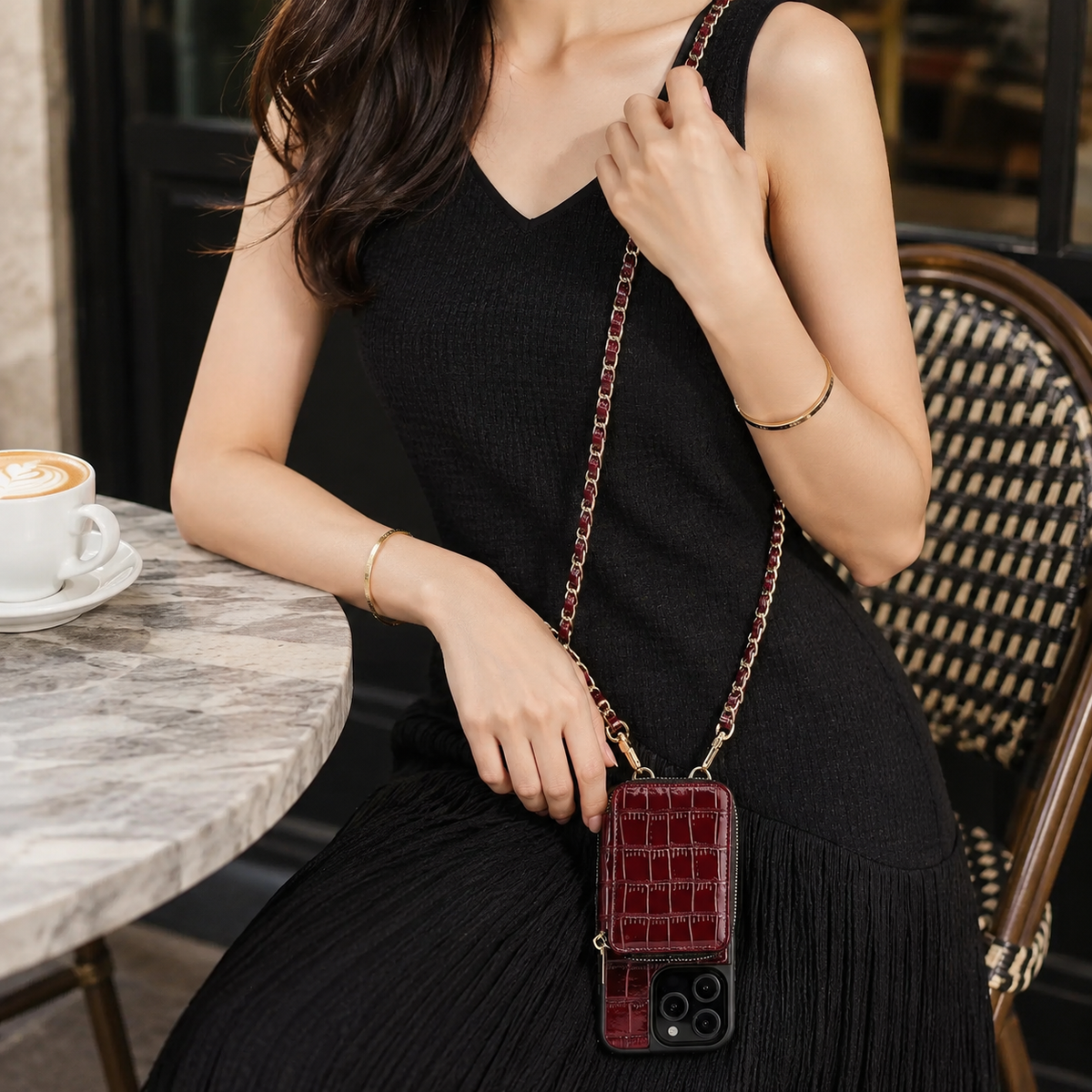 Premium iPhone Case Protective Wallet Cover Camera Lens Protection Crocodile Pattern Leather Crossbody Lanyard Card Holder Anti Fingerprint Slim Fit