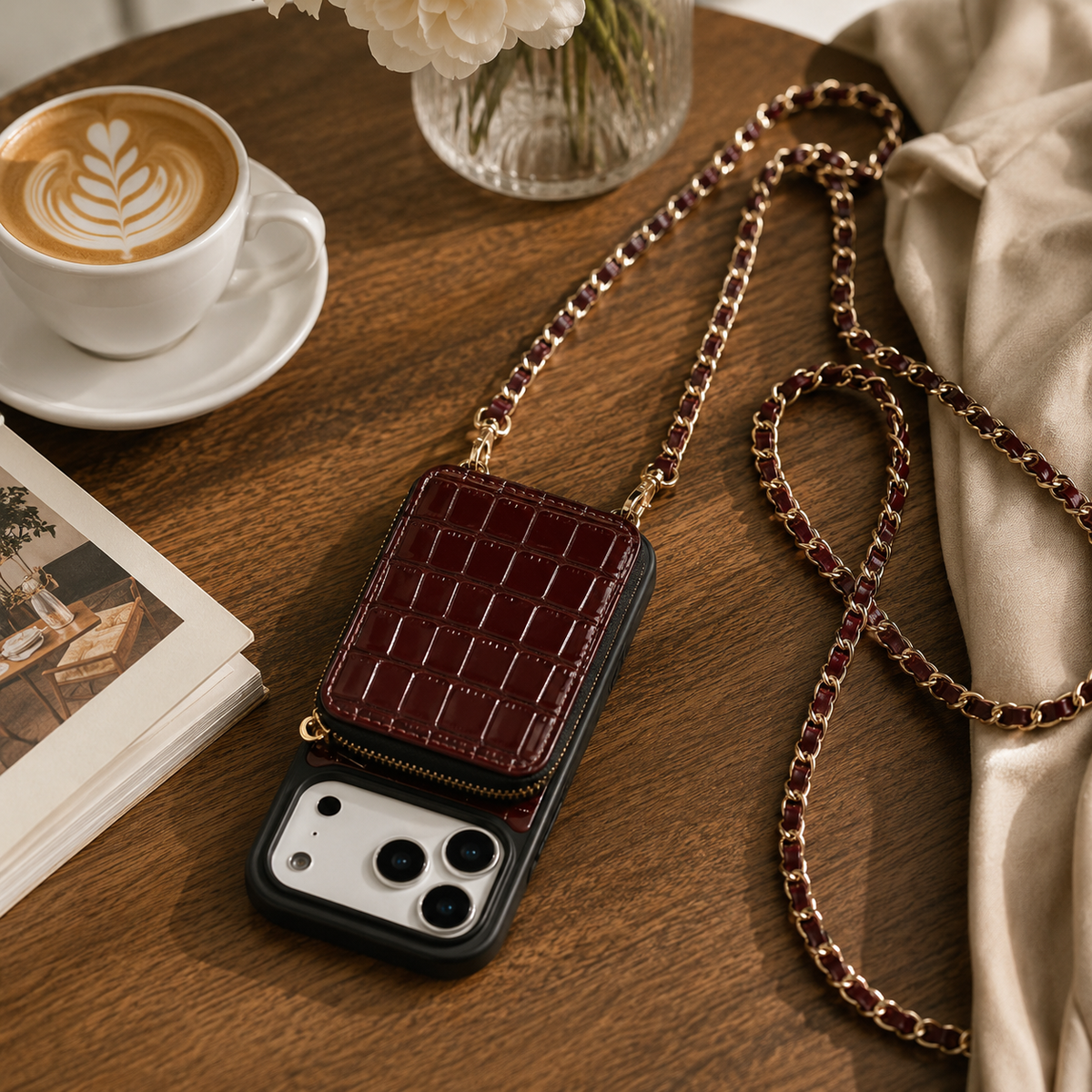 Premium iPhone Case Protective Wallet Cover Camera Lens Protection Crocodile Pattern Leather Crossbody Lanyard Card Holder Anti Fingerprint Slim Fit