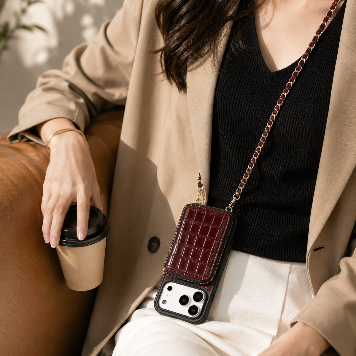 Premium iPhone Case Protective Wallet Cover Camera Lens Protection Crocodile Pattern Leather Crossbody Lanyard Card Holder Anti Fingerprint Slim Fit