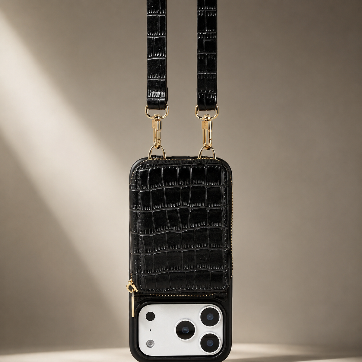 Premium iPhone Case Protective Wallet Cover Camera Lens Protection Crocodile Pattern Leather Crossbody Lanyard Card Holder Anti Fingerprint Slim Fit