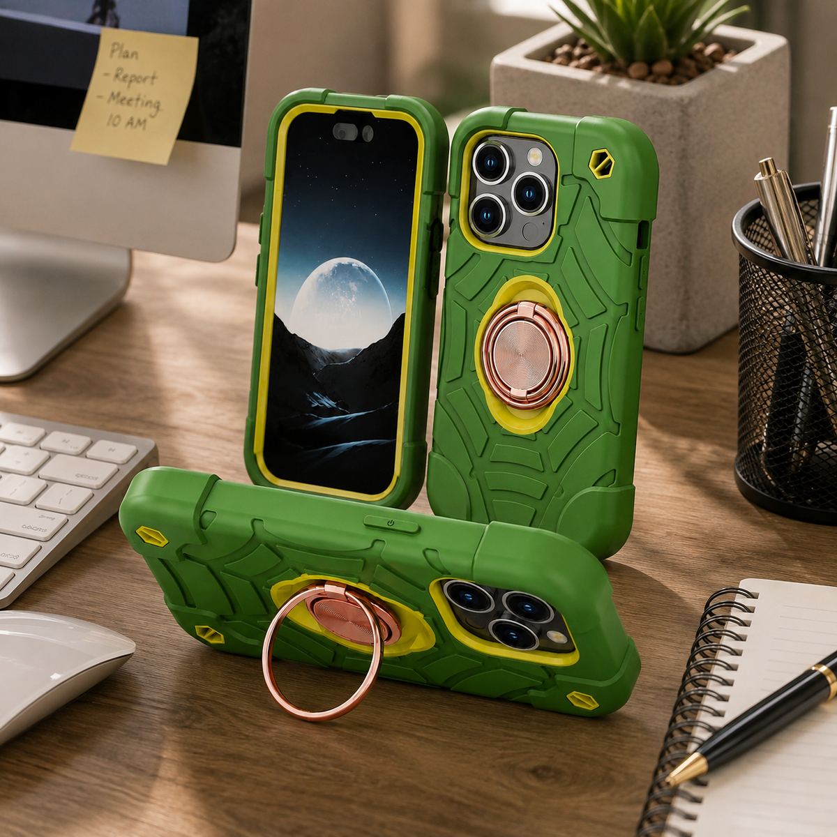 Premium iPhone Case Rugged Military Grade Protective Cover Dual Layer Shockproof Armor Ring Holder Magnetic Car Mount Compatible Full Body Protection Design
