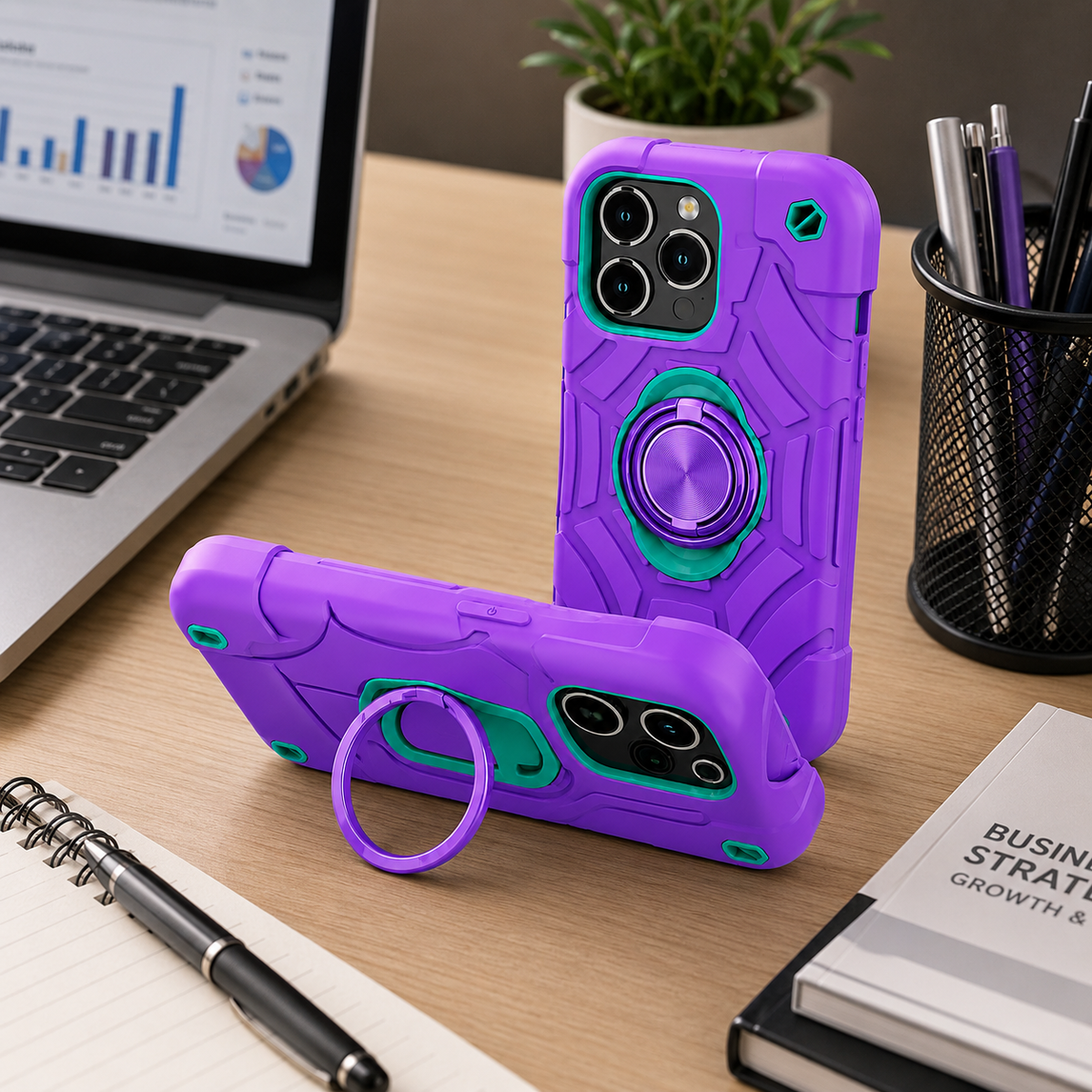 Premium iPhone Case Rugged Military Grade Protective Cover Dual Layer Shockproof Armor Ring Holder Magnetic Car Mount Compatible Full Body Protection Design