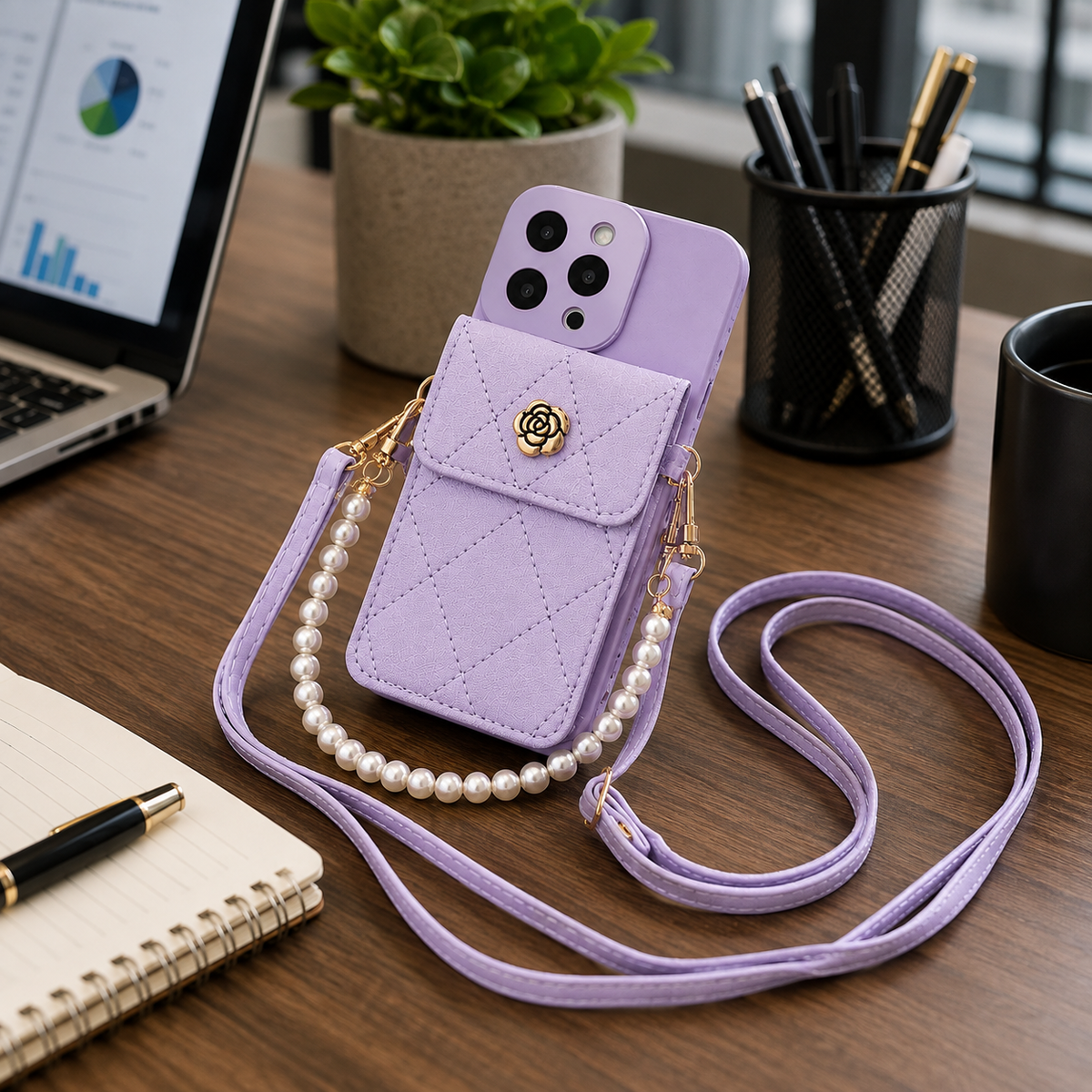Premium iPhone Case Wallet MagSafe Compatible Crossbody Strap Protective Cover Card Holder Shockproof Pearl Strap Camera Protection Slim Luxury Design