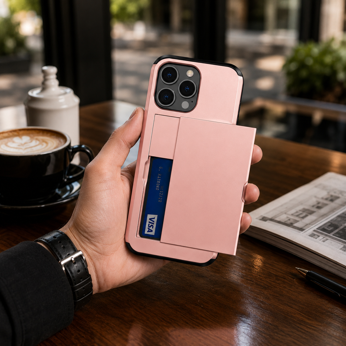 Premium iPhone Case Wallet MagSafe Compatible Dual Layer Slider Card Holder Protective Cover Shockproof Camera Protection Slim Rugged Design