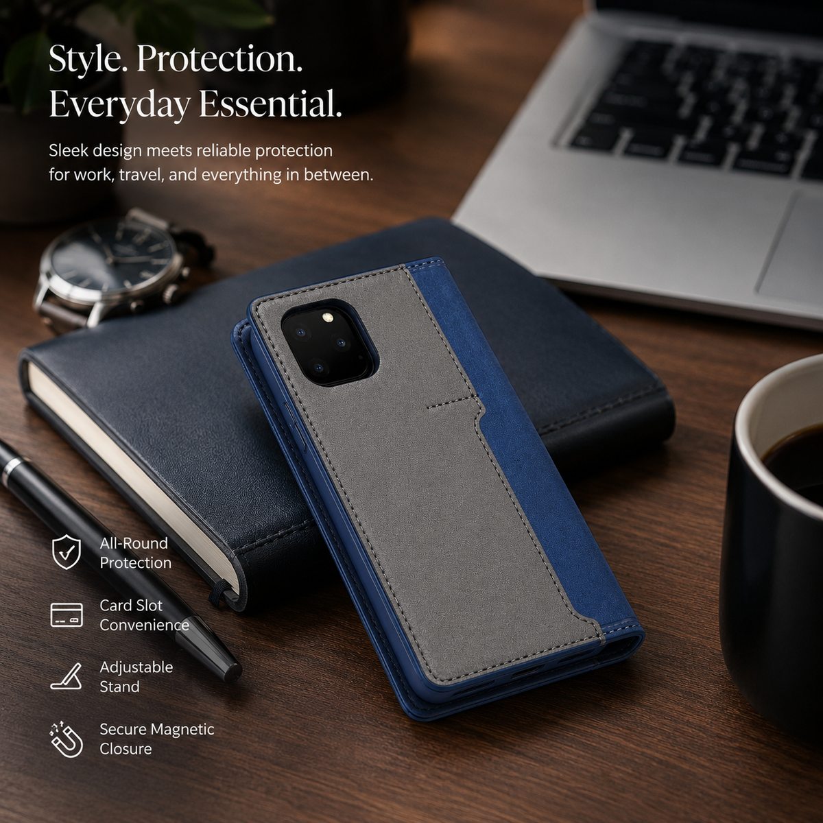 Premium iPhone Case Wallet MagSafe Compatible Leather Flip Cover Card Holder SIM Card Storage Shockproof Protective Full Body Stand Design