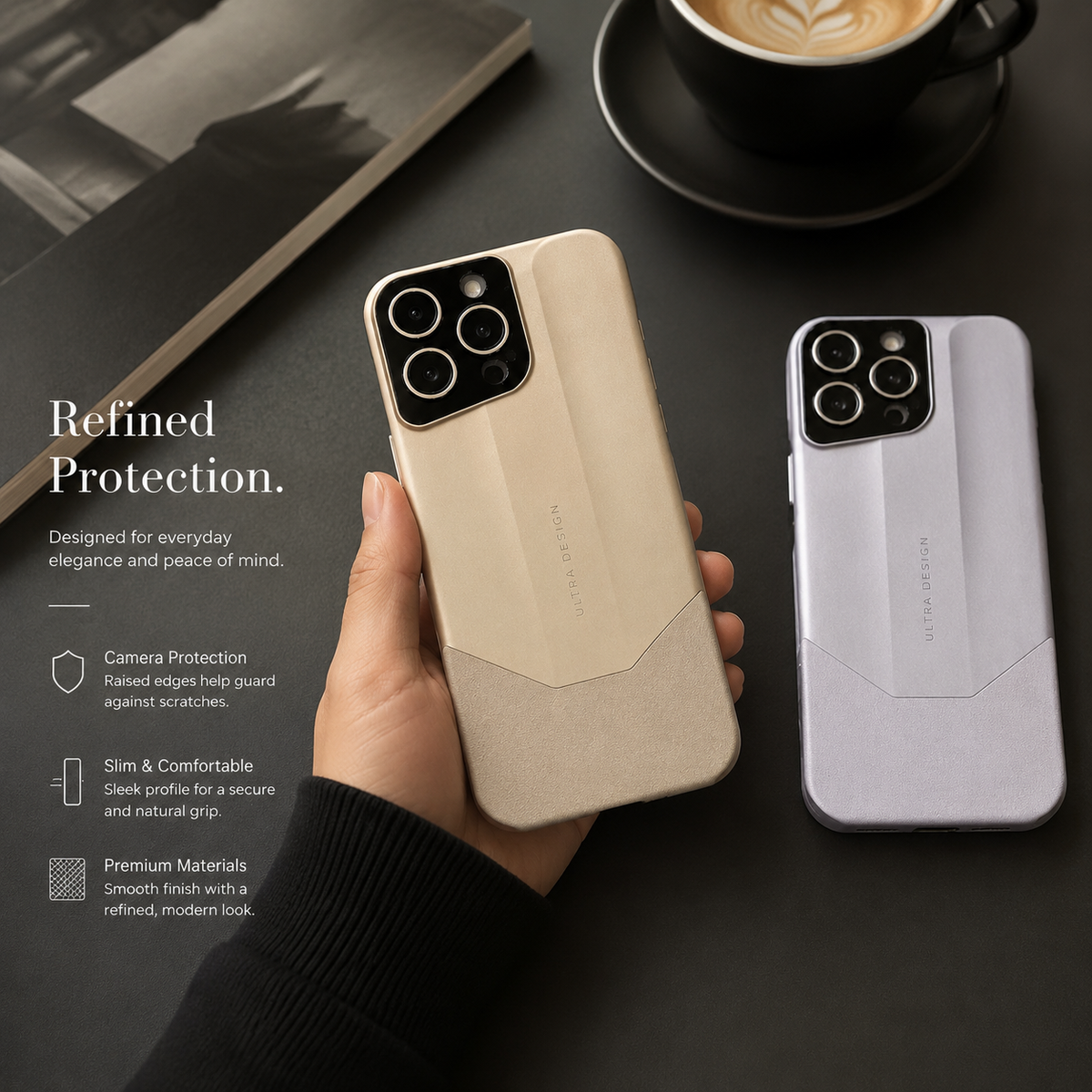 Premium iPhone Case Luxury Contrast Color Leather PC Hybrid Protective Cover Shockproof Anti Scratch Camera Lens Protection Slim Full Coverage