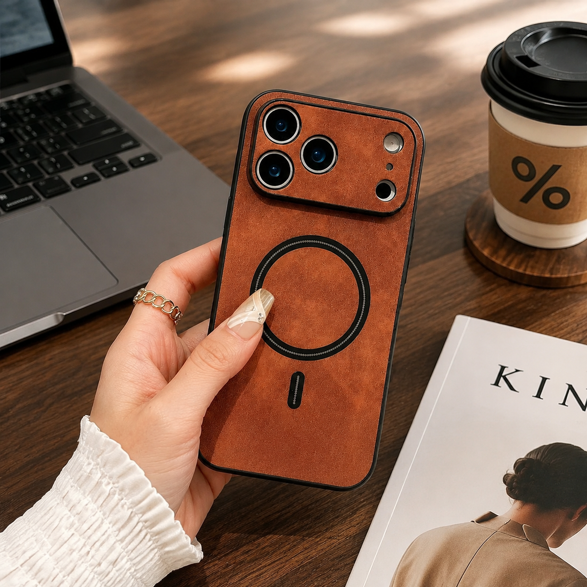 Premium iPhone Case MagSafe Compatible Leather Shockproof Protective Cover Magnetic Wireless Charging Slim Full Coverage Camera Lens Protection Anti Scratch