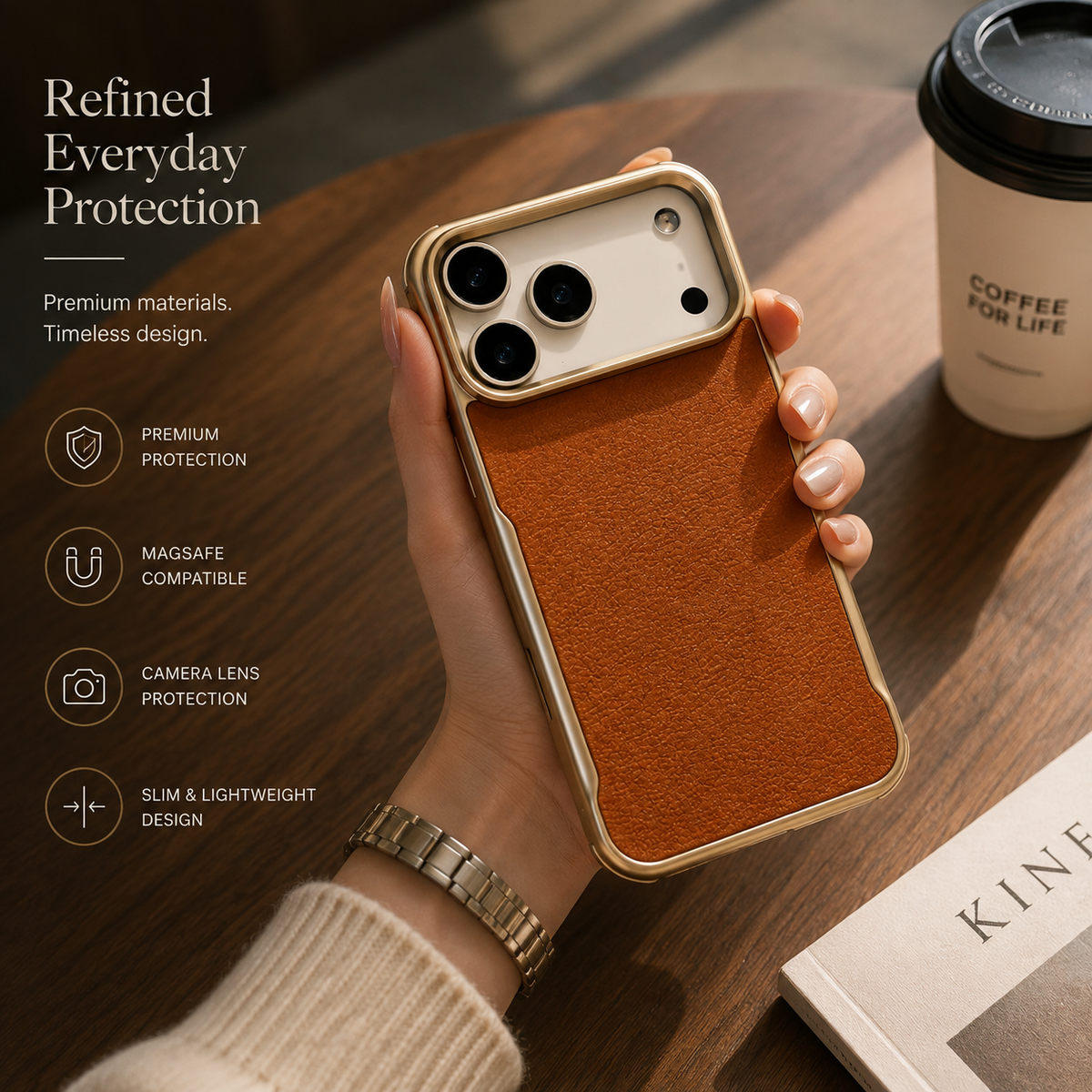 Premium iPhone Case MagSafe Compatible Luxury PU Leather Protective Cover Magnetic PC Frame Shockproof Anti Scratch Full Coverage Slim Design