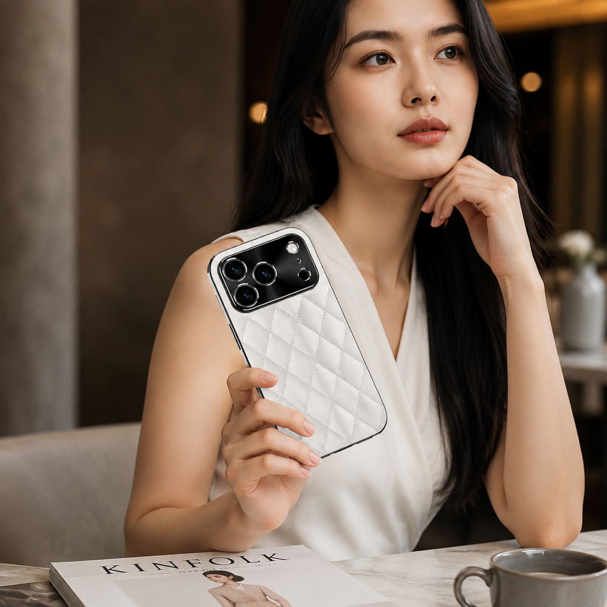 Premium iPhone Case Argyle Pattern PU Leather Protective Cover Shockproof Camera Lens Protection Anti Scratch Anti Fingerprint Slim Full Coverage