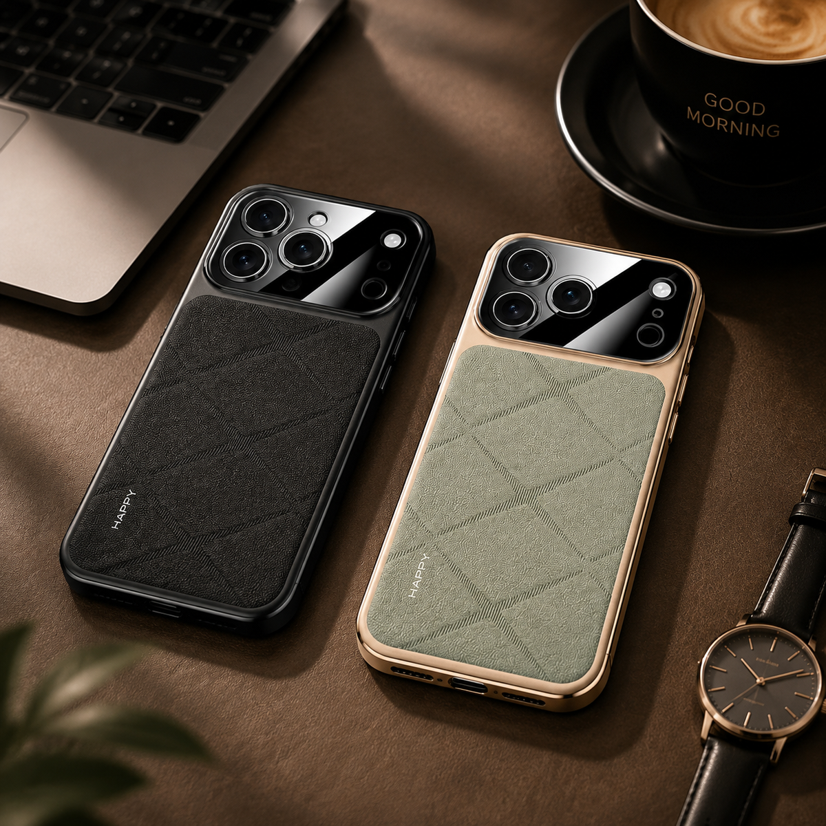 Premium iPhone Case Luxury Leather Frame Plating Protective Cover Shockproof Bumper Camera Lens Protection Anti Scratch Slim Full Coverage