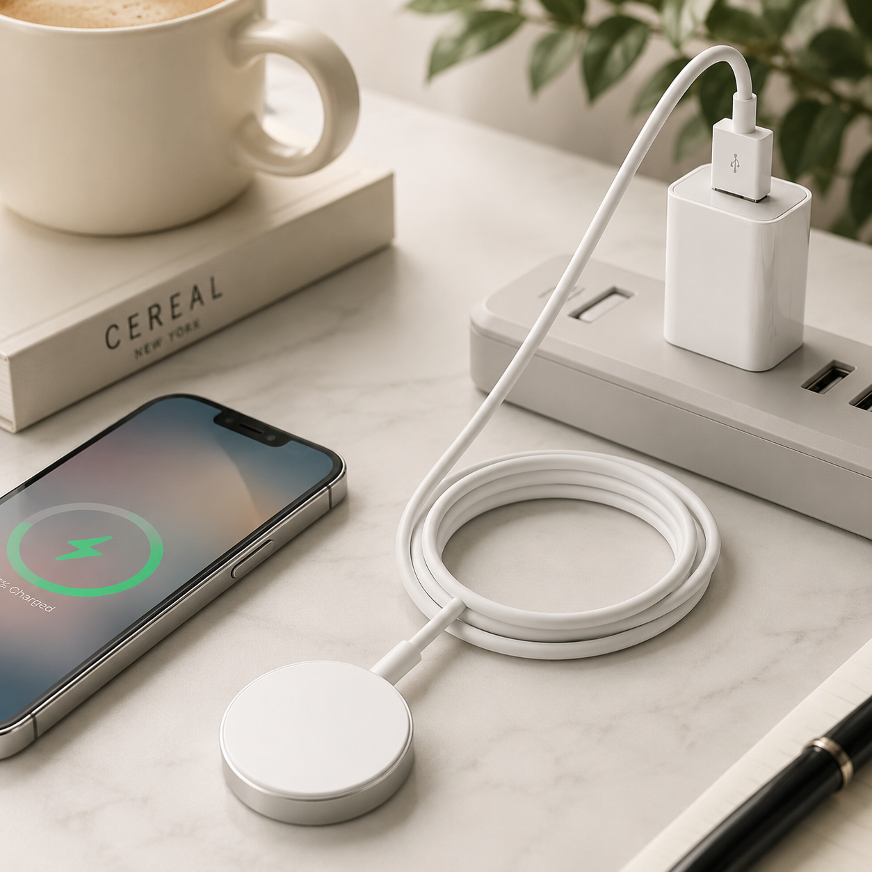 Premium 2-in-1 Magnetic Wireless Charger Cable USB-A Fast Charging Cord Smart Chip Protection Strong Magnetic Charging Compatible with iPhone