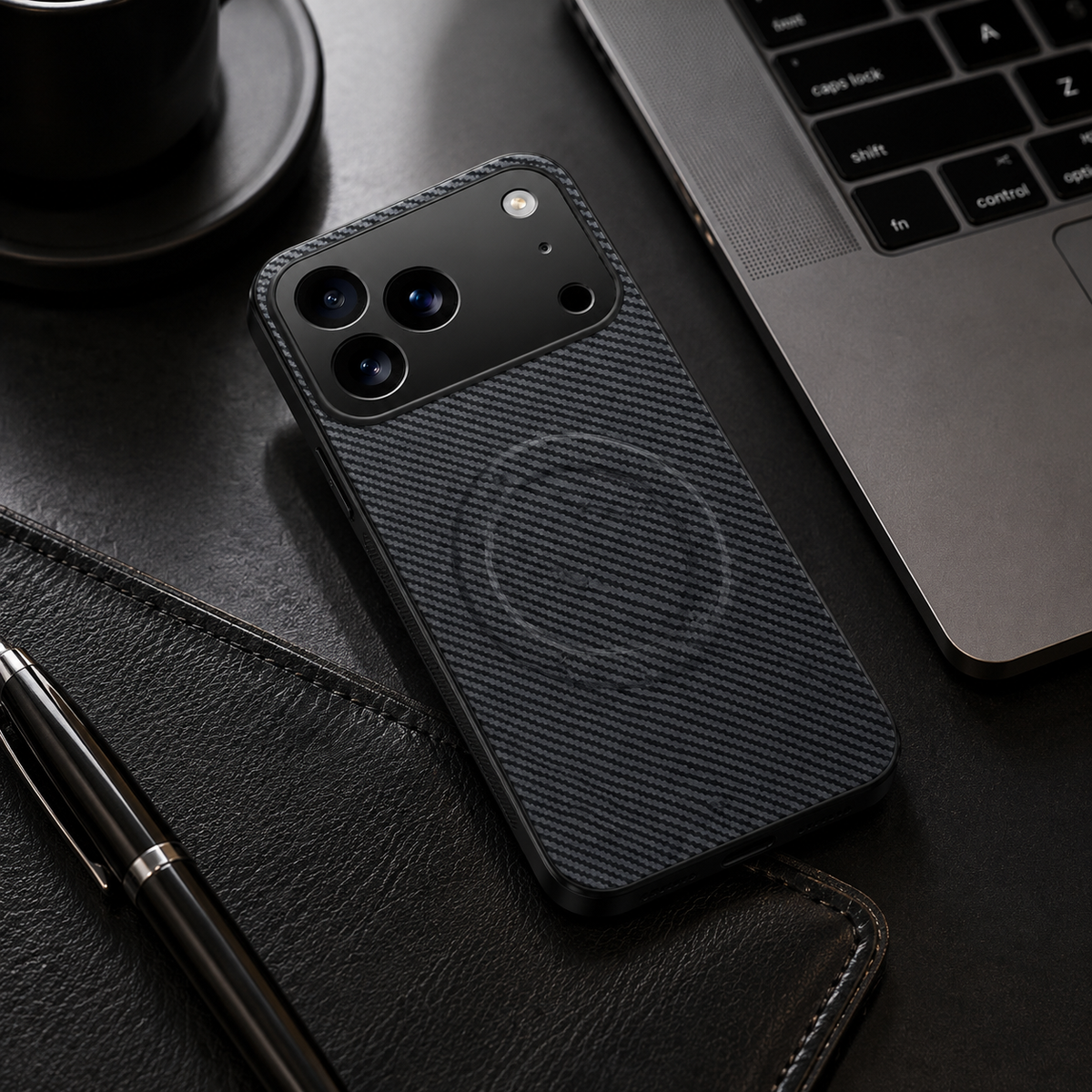Premium iPhone Case MagSafe Compatible Luxury Carbon Fiber Leather Protective Cover Ultra Thin Magnetic Wireless Charging Shockproof Slim Full Coverage
