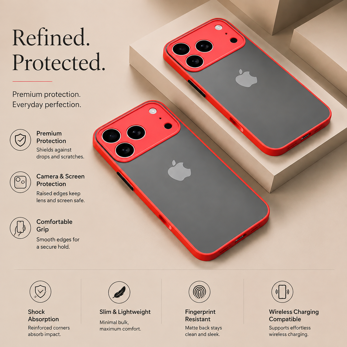 Premium iPhone Case Translucent Armor Shockproof Bumper Cover Matte Protective PC TPU Anti Fingerprint Anti Scratch Slim Full Coverage
