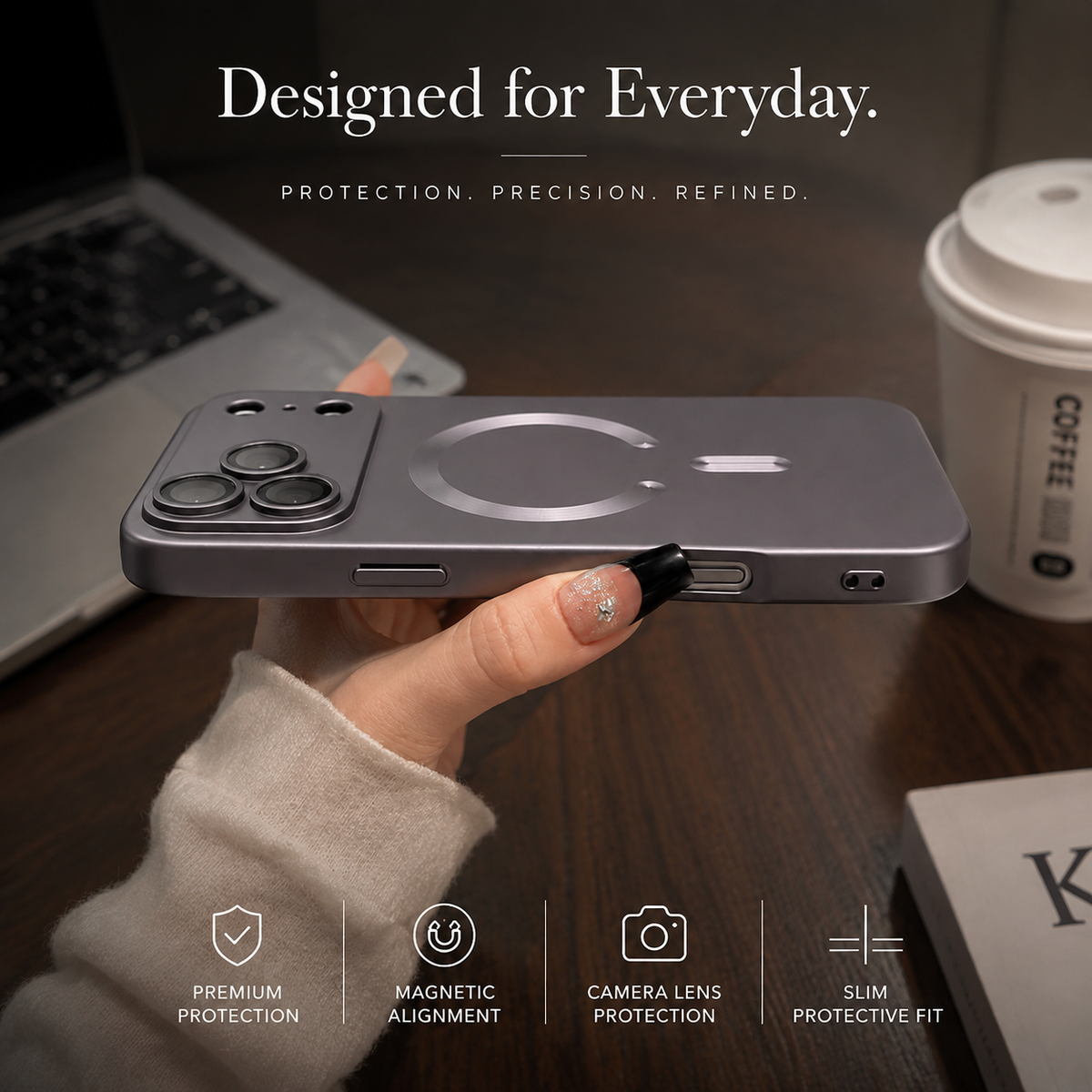 Premium iPhone Case MagSafe Compatible Metallic Paint Magnetic Protective Cover Anti Fingerprint Shockproof Camera Lens Protection Wireless Charging Slim Design