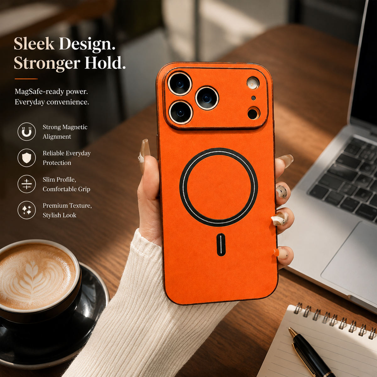Premium iPhone Case MagSafe Compatible Leather Shockproof Protective Cover Magnetic Wireless Charging Slim Full Coverage Camera Lens Protection Anti Scratch